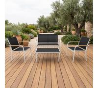 VivaGarden Salotto da Giardino Divano 2 Poltrone e Tavolino Bianco e Nero Menton