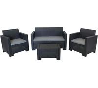 VivaGarden Salotto da Giardino Divano 2 Posti 2 Poltrone Tavolino Nero