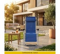 VivaGarden Sdraio da Giardino Pieghevole Poggiagambe Set 2 Sdraio Acciaio Blu