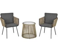 VivaGarden Set da giardino Salotto da giardino 3 Pezzi : Tavolino + 2 Poltroncine in PE Rattan Cachi e Grigio - 66863