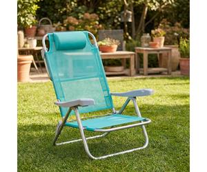 VivaGarden Spiaggina Pieghevole Cuscino Poggiatesta Schienale Reclinabile Set 2 Spiaggine in Alluminio/Tessuto Dimensioni 62x65x80 cm colore Grigio/Azzurro