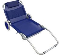 Spiaggina pieghevole blu 145x52x62h con struttura in metallo e tessuto ruote per doppia funzione sedia e carrello