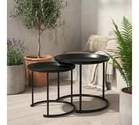 DecHome - Tavolo da Giardino Rotondo Set 2 Tavolini in Acciaio Dimensioni 43x43x38 cm colore Nero