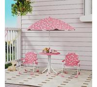 VivaGarden Tavolo da Giardino Rotondo Set Tavolo + 2 Sedie e Ombrellone Rosa