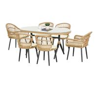 VivaGarden Tavolo da Giardino Set 7 Pezzi in Rattan PE con Tavolo da Pranzo 153x89x74 cm e 6 Sedie 52x62x78 cm con Cuscini - 74H1LR