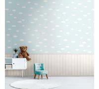 Legno Asticelle & Nuvole Carta da Parati 39816-1 Blu/Bianco 2in1 Bambini Vinile