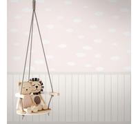 Livingwalls Carta da parati Legno asticelle e nuvole 39816-3 2in1 Vinile Bambini Rosa/Bianco