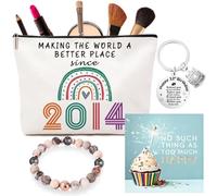 VivaJoy Regalo per il 12° compleanno per ragazze, squisita borsa per il trucco e braccialetto in pietra rosa con biglietto di benedizione e portachiavi, regalo di compleanno per lei, figlia, migliore