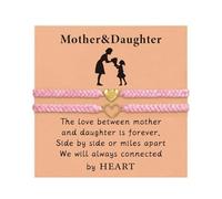 VivaJoy Set di braccialetti coordinati con cuore mamma e figlia, regalo intrecciato rosa per figlia mamma, regali regolabili con biglietto, regalo di compleanno e laurea per il ritorno a scuola
