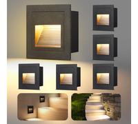 VivaLet Lampada LED Segnapasso da Incasso 6 Pezzi 3W 300LM, Luci Per Scale da Parete Per Esterni 230V 3000K, IP65 Scatola da Incasso 68 mm, 85 X 85 mm, Applique per Esterno Alluminio Nero