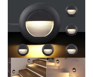 VivaLet Lampada LED Segnapasso da Incasso 6 Pezzi 5W 500LM, Luci Per Scale da Parete Per Esterni 230V 3000K, IP65 Scatola da Incasso 66mm, 85 X 85 mm, Applique per Esterno Alluminio Nero Circolare
