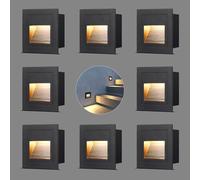VivaLet Lampada LED Segnapasso da Incasso 8 Pezzi 3W 300LM, Luci Per Scale da Parete Per Esterni 230V 3000K, IP65 Scatola da Incasso 68 mm, 85 X 85 mm, Applique Alluminio Nero