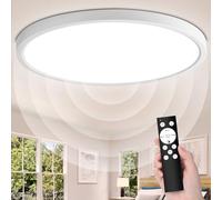 VivaLet LED Plafoniera con Sensore di Movimento 28W 2800LM, 3000K/4000K/6000K Lampada da Soffitto Dimmerabile Piatta con Telecomando, Sensore Crepuscolare per Bagno, Cantina, Scale, Garage IP54 30cm