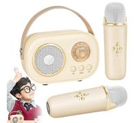 VivaMic - Mini altoparlante Bluetooth portatile per bambini e adulti, con 2 microfoni wireless, 6 divertenti effetti sonori, perfetto per feste di compleanno e riunioni di famiglia (beige)