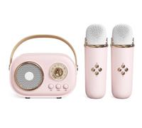 Vivamic Portable Karaoke Fun Set, Portable Microphone, C20 Mini Bluetooth Karaoke Speaker for Home and Outdoor Entertainment with Wireless Microphone (2 microphone,Pink)