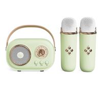 Vivamic Portable Karaoke Fun Set, Portable Microphone, C20 Mini Bluetooth Karaoke Speaker for Home and Outdoor Entertainment with Wireless Microphone (2 microphone,Green)