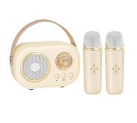 Vivamic Portable Karaoke Fun Set, Portable Microphone, C20 Mini Bluetooth Karaoke Speaker for Home and Outdoor Entertainment with Wireless Microphone (2 microphone,Beige)
