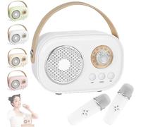 Vivamic Portable Kids Karaoke Fun Set, Mini Karaoke Machine, Portable Bluetooth Speaker, Bluetooth Speaker with Wireless Microphone, 6 Sound Modes, Suitable for Indoor and Outdoor (2 mic,White)