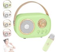 Vivamic Portable Kids Karaoke Fun Set, Mini Karaoke Machine, Portable Bluetooth Speaker, Bluetooth Speaker with Wireless Microphone, 6 Sound Modes, Suitable for Indoor and Outdoor (1 mic,Green)