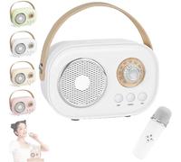 Vivamic Portable Kids Karaoke Fun Set, Mini Karaoke Machine, Portable Bluetooth Speaker, Bluetooth Speaker with Wireless Microphone, 6 Sound Modes, Suitable for Indoor and Outdoor (1 mic,White)