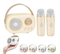 Vivamic Portable Kids Karaoke Fun Set, Vivamic Mini Karaoke Machine, Portable Bluetooth Speaker, with 2 Wireless Microphones, Six Distinct Sound Effects, for Home Party Birthday (Beige)