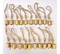 Vivanta 20 campane dorate rustiche per artigianato, decorazioni natalizie vintage, piccole campane da strega, mini campane di mucca, ornamenti antichi in metallo da appendere con corda di iuta