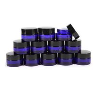 Vivaplex 12 Cobalt Blue 15 ml Round Glass Jars with Inner Liners and black Lids