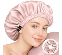 VivaSmile Cuffia in seta per dormire, grande cuffia per dormire progettata per le donne, cuffia regolabile da 32 cm per proteggere capelli crespi, ricci e lunghi, rosa fard