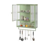 VIVCA Armadietto moderno a due ante in vetro da 60 cm, con due ripiani chiusi, uno scaffale aperto e porta asciugamani, per ingresso, soggiorno, bagno, sala da pranzo, verde