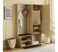 VIVCA Armadio combinato con specchio e panchina - Moderno set di mobili da corridoio con asta appendiabiti estraibile, portascarpe, 4 ganci e panca imbottita