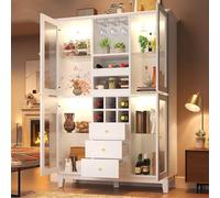 VIVCA Cantinetta per vino, illuminazione LED controllata da app, 3 cassetti, portabottiglie e bicchiere da vino, 180,5 x 120 x 40 cm, nero/bianco