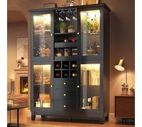 VIVCA Cantinetta per vino, illuminazione LED controllata da app, 3 cassetti, portabottiglie e bicchiere da vino, 180,5 x 120 x 40 cm, nero/bianco