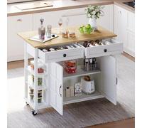 VIVCA Carrello da cucina multifunzione con piano di lavoro pieghevole, 120 × 65 cm, espandibile, 2 cassetti, capiente, su rotelle, elegante carrello da portata per cucina, sala da pranzo e soggiorno.