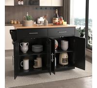VIVCA Carrello da portata con piano pieghevole, 120 x 46 x 91 cm, nero, con ruote e gambe in legno intercambiabili, ideale per cucina e sala da pranzo.