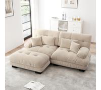 VIVCA Cloud Divano Angolare Salotto Ciniglia Divano Matrimoniale con 2 Cuscini Linguali e 2 Cuscini Decorativi, Divano Imbottito Con Braccioli Larghi e Pouf, Ciniglia Marrone Chiaro
