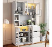 VIVCA Credenza alta con ante ad arco, in acrilico, con scomparti aperti, per bar e dispensa, per cucina e soggiorno, colore: bianco