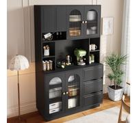 VIVCA Credenza alta con ante ad arco, in acrilico, con scomparti aperti, per bar e dispensa, per cucina e soggiorno, colore: nero