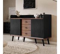 VIVCA Credenza con tre cassetti, venature squisite, per camera da letto e soggiorno, colore legno moderno, con ripiani, altezza 80 x lunghezza 117,5 x profondità 40 cm, nero