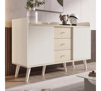 VIVCA Credenza con tre cassetti, venature squisite, per camera da letto e soggiorno, colore legno moderno, con ripiani, lunghezza 117,5 cm, bianco