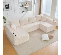 VIVCA Divano a forma di U, con portabicchieri e tasche laterali, imbottitura a molle, 4 cuscini per lo schienale, 2 cuscini decorativi, forma ergonomica per una seduta confortevole a lungo, ideale per