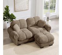 VIVCA Divano angolare modulare in ciniglia a 2 posti, elegante design trapuntato, cuscini spessi, morbido e di supporto, con pouf mobile, facile da montare, adatto per soggiorno, marrone
