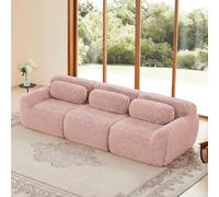 VIVCA Divano basso a 3 posti, in peluche premium, design modulare, fondo antiscivolo, nessun montaggio, con cuscini. Supporto ergonomico, schiuma altamente elastica, adatto per soggiorno, rosa.