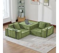 VIVCA Divano letto matrimoniale con comodo divano a due posti in tessuto, due cuscini, poggiapiedi con vano portaoggetti laterale e portabevande, ideale per angolo lettura, sala giochi, verde