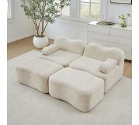 VIVCA Divano modulare a 2 posti senza ossi con 2 ottomane, in schiuma 32D ad alta densità, cuscino per braccioli mobili, per soggiorno, design antiscivolo, beige