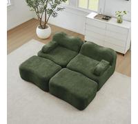 VIVCA Divano modulare a 2 posti senza ossi con 2 ottomane, in schiuma 32D ad alta densità, cuscino per braccioli mobili, per soggiorno, design antiscivolo, verde