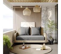 VIVCA Dondolo Hollywood a 2 posti, in rattan beige con cuscino grigio, set di mobili da giardino per esterni, con seduta e cuscino per schienale, rimovibile e lavabile