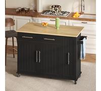 VIVCA Isola Cucina con Drop Leaf Storage Cart con 3 Animali Pull Out Cabinet Organizer, Rack Internal Storage Rack, Rolling Cart su Ruote con Portasciugamani e 2 Cassetti per Sala da Pranzo, Nero