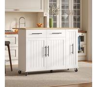 VIVCA Isola cucina con Drop Leaf Storage Cart con 3 animali Pull Out Cabinet Organizer, Rack Internal Storage Rack, Rolling Cart su ruote con portasciugamani e 2 cassetti per sala da pranzo, bianco
