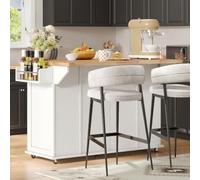 VIVCA Isola da cucina mobile con piano di lavoro pieghevole, 3 cassetti verticali, 2 ripiani per porta, ruote bloccabili, 120 × 45 (70) × 87 cm, bianco + naturale