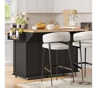 VIVCA Isola da cucina mobile con piano di lavoro pieghevole, 3 cassetti verticali, 2 ripiani per porta, ruote bloccabili, 120 × 45 (70) × 87 cm, nero e naturale